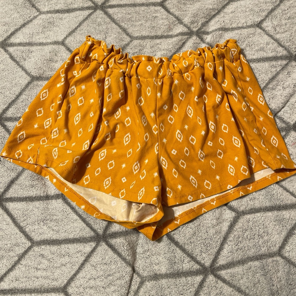 Mustard High Waist Floral Shorts with Elastic Waistband